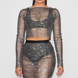 Black Rhinestone Long Sleeve Shirt